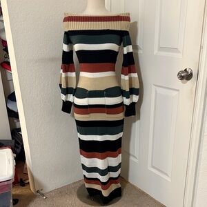 NWT Knit Over the shoulder Dress Striped with pockets